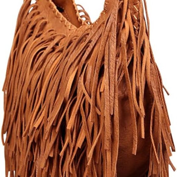 Women's Fringed Faux Suede Leather Cross Body Bag Chain Shoulder Bag Tassel Hand - Picture 4 of 6